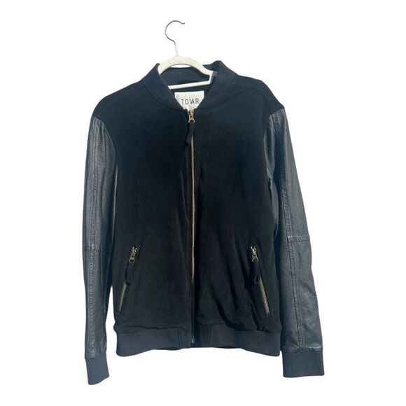Tovar brand Men's Black Leather Sleeve and Wool Bomber Jacket size medium - Picture 2 of 9